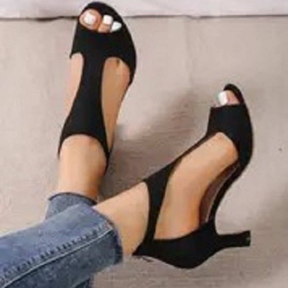 Women's Peep Toe T-strap High Heels Black NWOT size 8